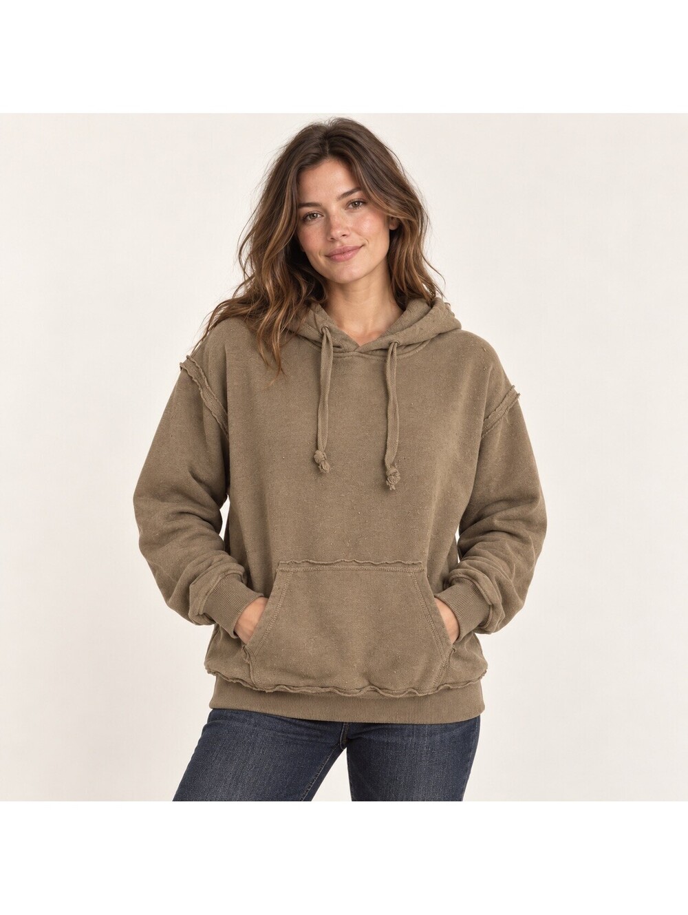 Talulah women's distressed exposed seam pullover hoodie brown